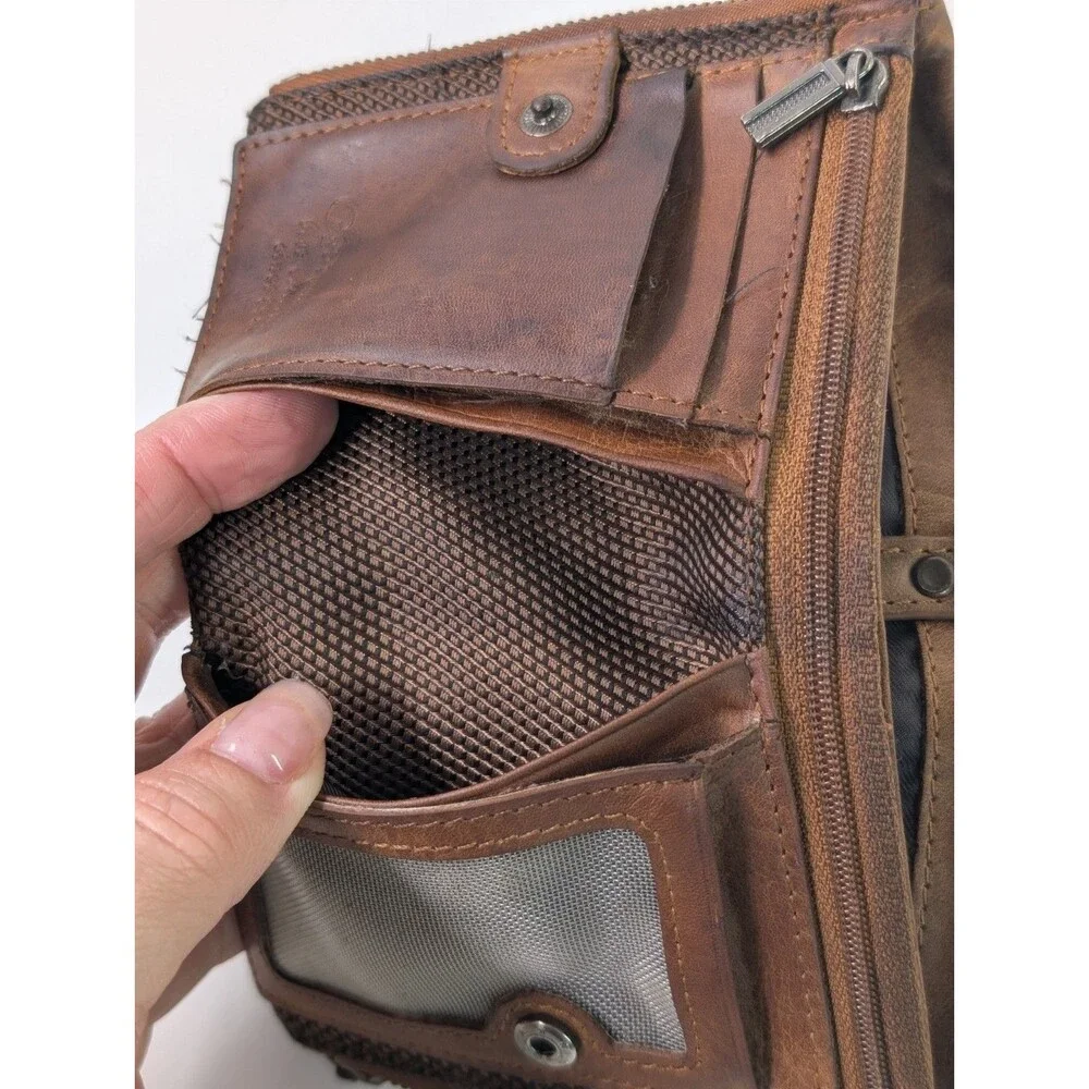 GEBI Product Genuine Leather Bifold Zip Around Wallet Brown Distressed Card...